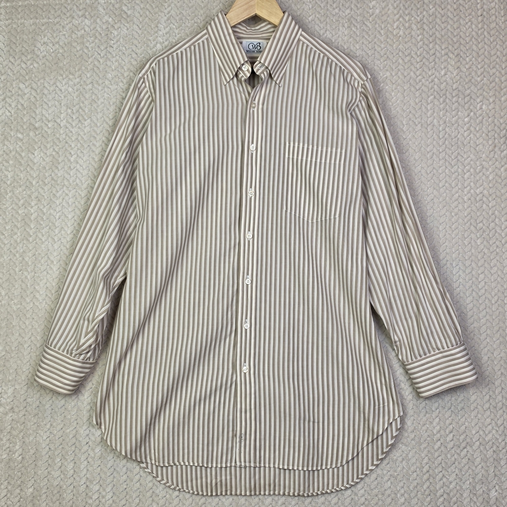 William Barry Womens L XL White Brown Stripe Long Sleeve Button Down Shirt
